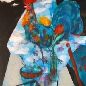 Stano-Barta-Zátišie-asi-s-tulipánmi-kombinovaná-technika-na-plátne-vytvarne-umenie