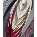 Viera-Cernakova-Harmónia-Individualna-textilna-technika-napnute-lanove-platno-na-drevenom-rame-pouzitie-roznych-druhov-priadze-ocel