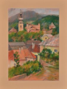 Jan-Bartko-Banska-Stiavnica-3-Pod-zamkom-pastel-na-paieri-galeria-umenia