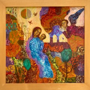 Daniela-Krajcova-Madona-v-zahrade-olej-na-dreve-galeria-umenia