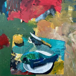 Jonsy-Gall-Ryba-citron-a-noz-akryl-na-platne-sucasna-malba