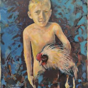 Ladislav-Majorosi-Chlapec-s-kohutom-akryl-na-sololite-figuralna-malba