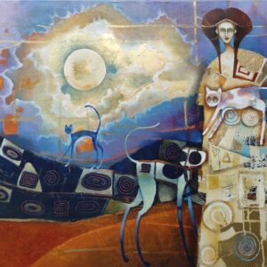 Norbert-Judt-Cat-Lady-kombinovana-technika-na-platne-sucasne-umenie