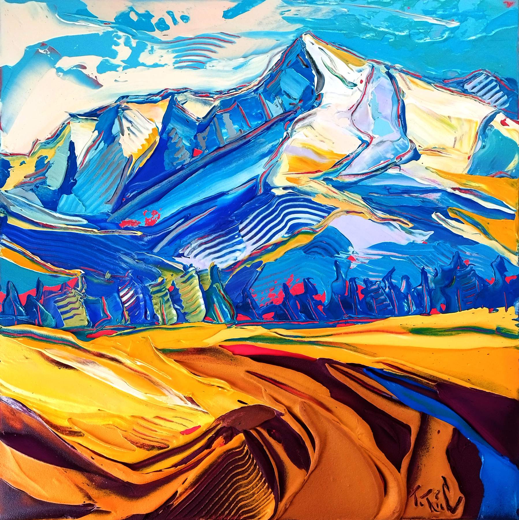 Tomas-Turzak-Krivan-z-Liptova-akryl-na-platne-a-modelovacia-pasta-tatry